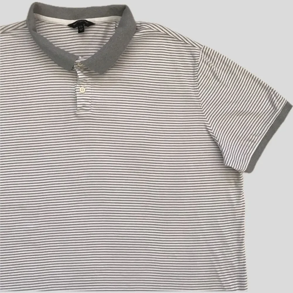 Banana Republic Gray White Striped Collared Short Sleeve Polo Shirt Mens XXL